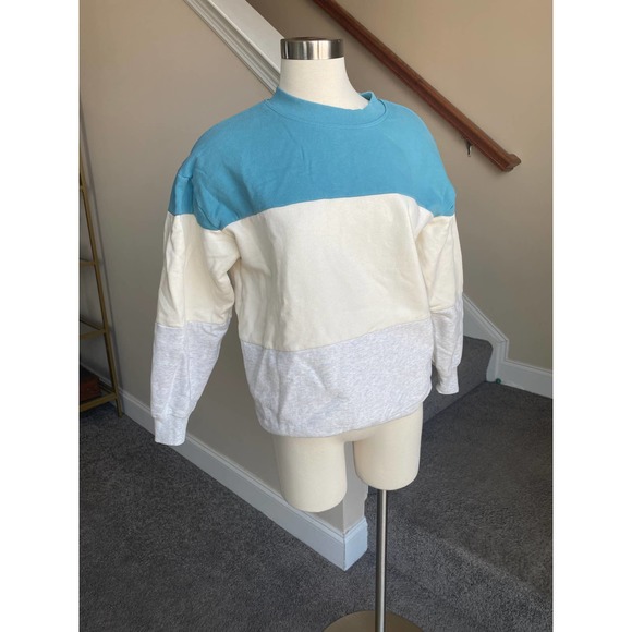 Forever 21 color block (teal/cream/heather gray) crewneck sweatshirt, Size Med - Picture 2 of 11